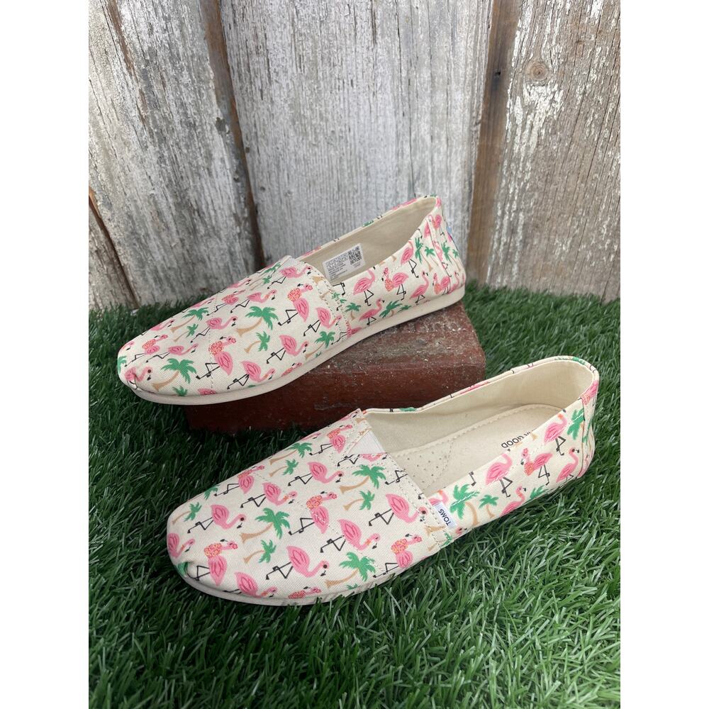 TOMS Alpargata Holiday Flamingos Graphic Slip-On Flats Casual Shoes Women's 8
